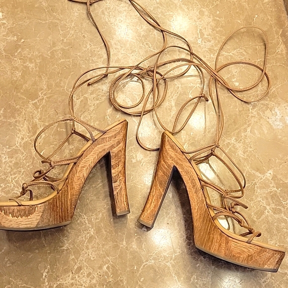 Steve Madden Natural Leather KACY Platform Block Heel Lace-up Sandals, Sz 8.5 - Picture 6 of 17